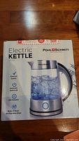 Box front showing Pohl-Schmitt Electric Kettle KE-100 packaging