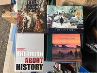 Five history and philosophy books including Battles of the Crusades, The Ice Storm, The Truth About History, and Prince Edward Island.