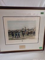 Full view of the framed print showing British cavalry officers and troops of the 14th King's Light Dragoons in period uniform with horses in a parade setting