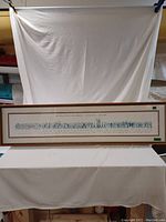 Front view of the entire wide framed military print showing the frame and cloth backdrop