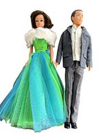 Barbie and Ken dolls full standing view showing outfits and overall condition