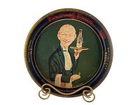 Full view of the round tin beer tray showing the complete illustration and brand text.