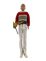 Full front view of the Ken doll in Campus Hero outfit holding pennant flag