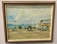 Front view of framed painting showing full Irish seaside scene