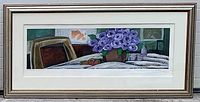 Framed oil painting showing entire artwork front view including frame and matting.