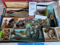 Wide view of all components laid in tray and boxes