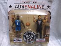 Full front view of the packaged WWE Adrenaline Series 29 figures featuring MVP and Hardy with included basketball.