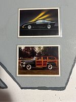 Front side showing images of the 1987 Concept 2000 GT and 1946 Mercury Wagon cars on collectible cards.