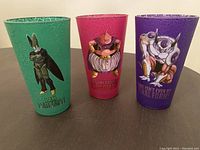 Front side of Dragonball Z glasses showing character illustrations and phrases