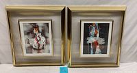 Pair of framed 1970s Laszlo Dus abstract earth tone lithographs.