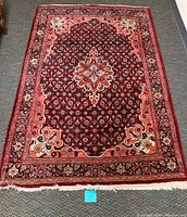 Full rug view, top-down showing entire design and fringe