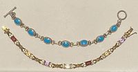Two 7-inch silver bracelets, one with turquoise stones and one with multicolor faceted gemstones.