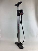 Front view of Topeak Joe Blow pump, showing height, handle, and hose.