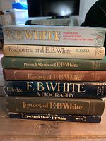 Stack of 7 hardcover books by E.B. White and related authors showing spines and titles.