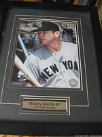 Full view of framed Mickey Mantle picture plaque showing uniform, plaque, and frame.