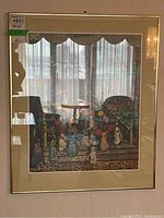Front view of framed and matted print by Prendergast, showing the detailed crowd scene near waterfront and bridge.