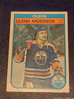 Front of Glen Anderson Edmonton Oilers hockey card circa 1980-81 showing player image and team logo