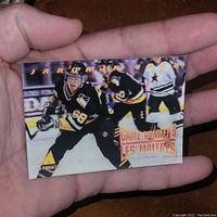 Front of Jaromir Jagr hockey card showing him in a black and yellow Pittsburgh Penguins uniform skating on ice, with "Game Winners" text.