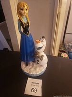 Front view of Frozen ornament showing Anna and Olaf on a snowy base