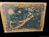 Full view of the vintage map of Bermuda Islands showing the entire layout with decorative borders and vintage illustrations.