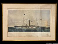 Front view of framed lithograph showing full image of gunboat on water