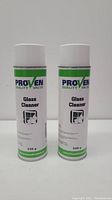 Front view of two cans of Proven Quality Glass Cleaner spray, each 539g.