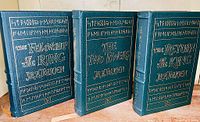 Front covers of all three volumes showing gilt runic decoration and titles
