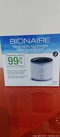 Front view of the Bionaire True HEPA Allergen Remover Filter box highlighting its ability to remove up to 99.97% of airborne allergens and a visible image of the filter.