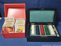 Red box open displaying neatly arranged Betty Crocker recipe cards.