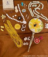 Overview of entire lot on brown background