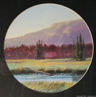 Color sketch of Yellowstone landscape with river and pine trees at sunset/sunrise