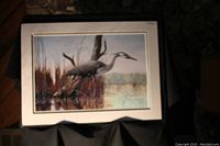 Photo showing the unframed matted print titled 'Stalking The Shallows' featuring a heron in a marsh landscape.