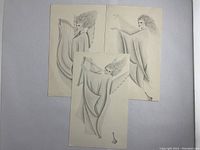 Three pencil drawings of angels arranged overlapping on white background, showing details and condition