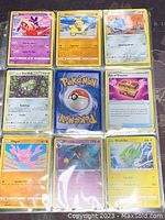Front side of 9 assorted Pokémon cards including Drowzee, Makuhita, Tynamo, Sunfish, Gligar, Bruxette, Electrike, and a Trainer card 'Box of Disaster'