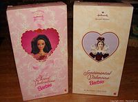 Original pink box with heart-shaped window showing Sweet Valentine Barbie doll's head and black hair