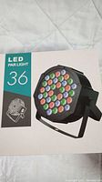 Photo of one LED PAR light box showing model 36 with image of light and LED array.