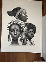 Full view of the unframed 'Heritage' drawing showing three detailed African heritage figures.
