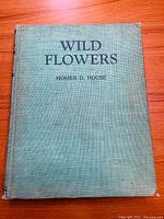 Cloth board front cover of the 1935 Wild Flowers book by Homer D. House in light green with title and author name.