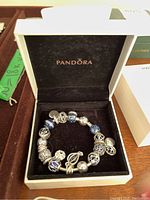Opened Pandora box showing bracelet with charms inside