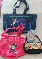 Full view of all four Disney-themed bags arranged on a flat surface