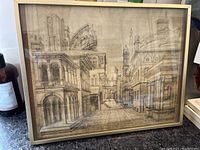 Full view of the framed architectural print showing a Renaissance style street scene.