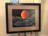 Full view of the framed original retro art piece showing the entire composition and framing.