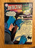Front cover of Detective Comics #366 showing Batman writing his last will and testament with colorful vintage artwork and DC Comics logo.