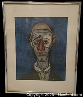 Framed and matted full view of the lithograph under glass in silver metal frame