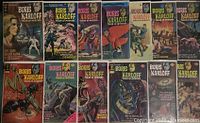 Photo of 13 Boris Karloff Tales of Mystery Silver Age comics laid out in two rows.