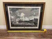 Framed black and white maritime print, showing full artwork, frame, and measuring tape indicating about 26 x 33 inches.