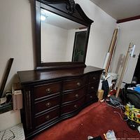 Front view of dresser with attached mirror