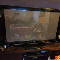 Front view of the Samsung 50-inch plasma television showing the screen and black frame with Samsung logo on bezel.