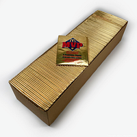 Long cardboard sleeve filled with 110 gold metallic foil packs stacked neatly, one foil pack displayed on top.