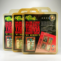 Front view of three sealed intact 1991 Classic Major League Baseball Trivia Board Games Series 2 in plastic carrying cases. The front card features text and images of baseball players including Owen Nolan with colorful graphics.